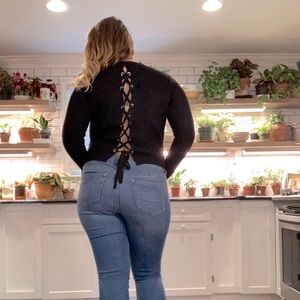 Forever 21 Black Sweater with Lace Up Back